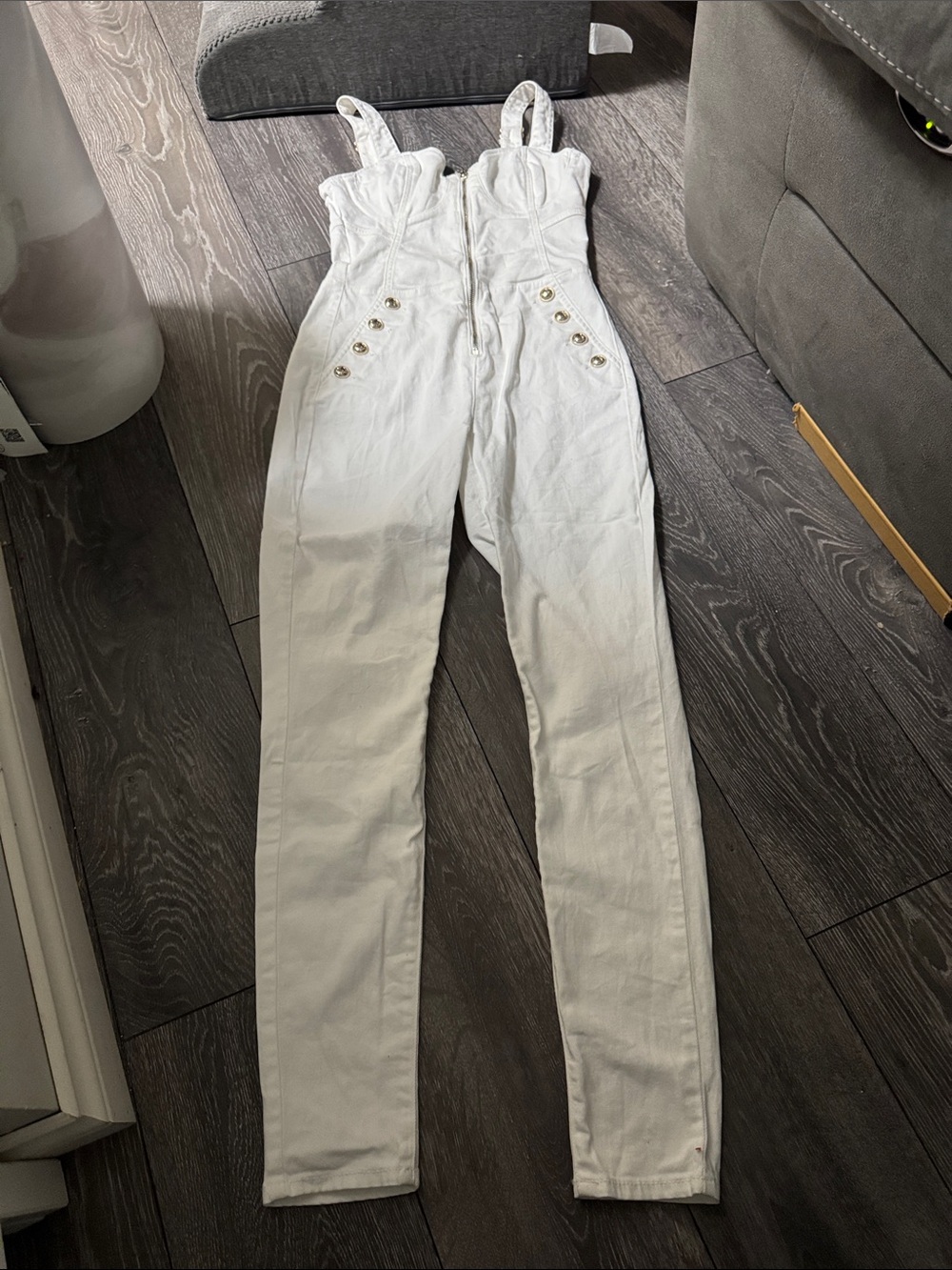 Guess White Button-Detail Strap Jumpsuit